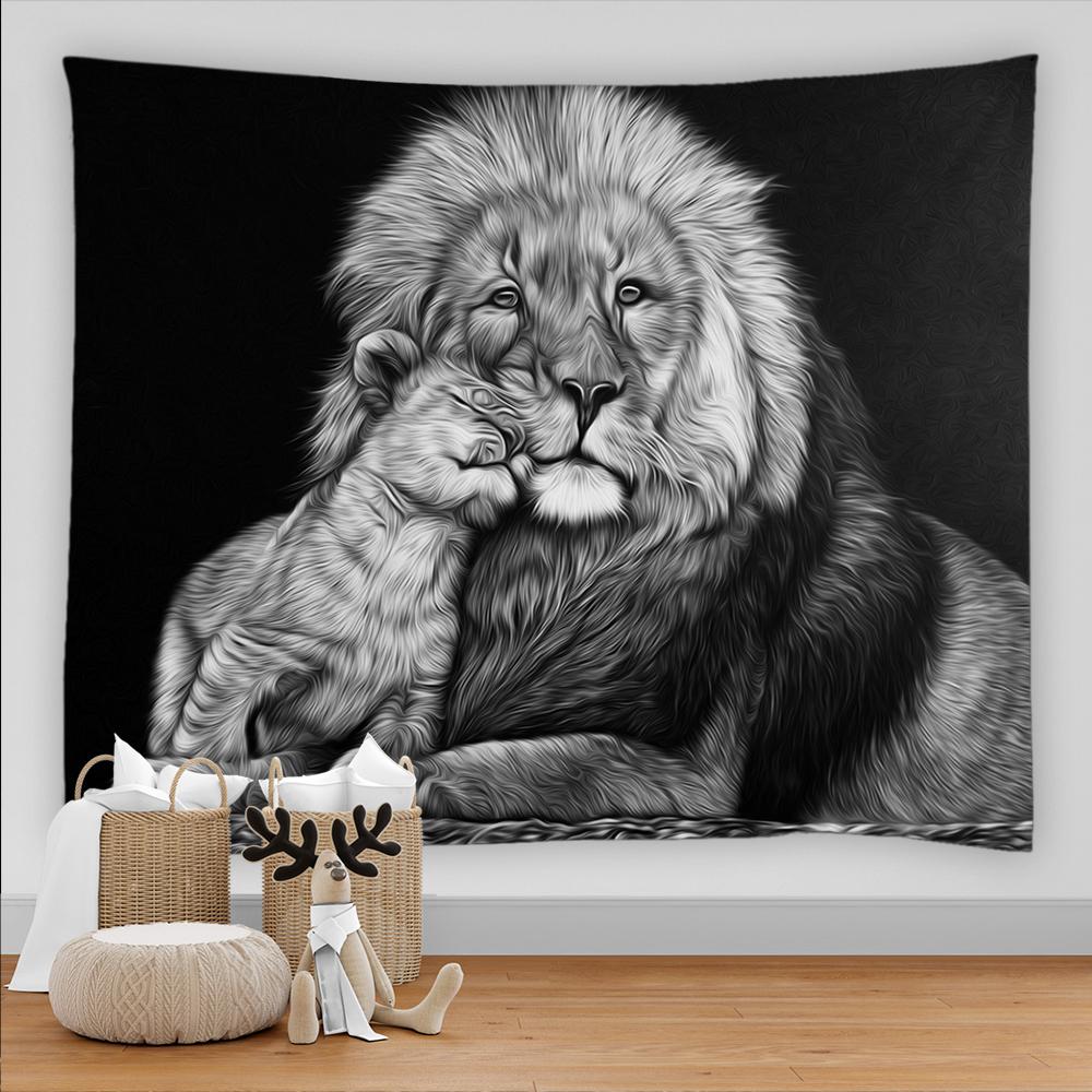 Wild Animal Lion Tapestry King of Forest Lion Pattern Tapestry Wall Hanging for Bedroom Living Room Kitchen Dorm Decoration