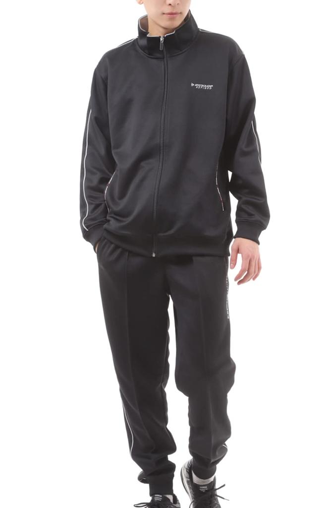 Dunlop Tracksuit Top and Bottom Running Training Loungewear Men's Set, Wear, Wear, (L, black)