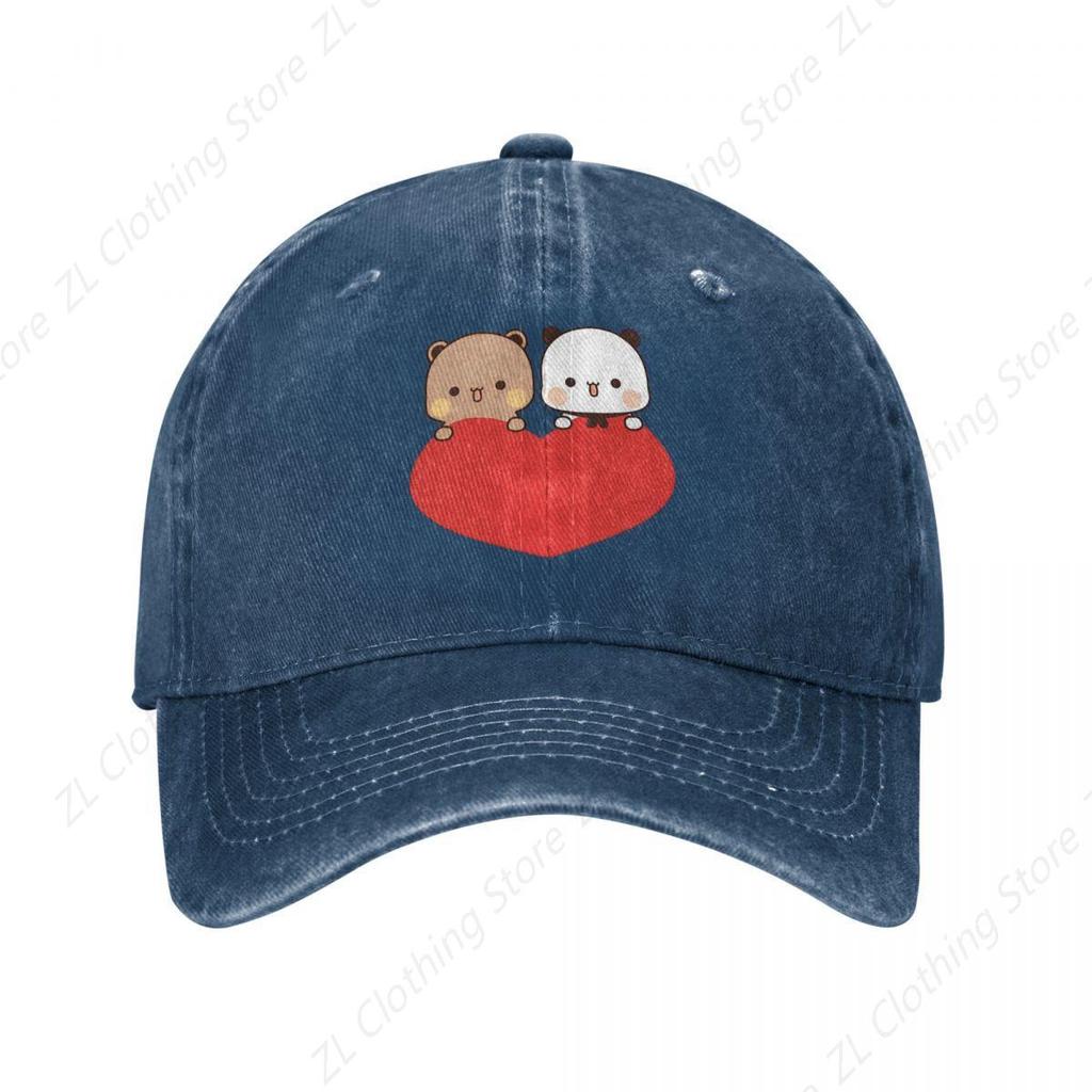Retro Peach And Goma Bears LOVE Baseball Cap Unisex Distressed Denim Washed Sun Cap DuDu Bear BuBu Panda Outdoor Adjustable Hats