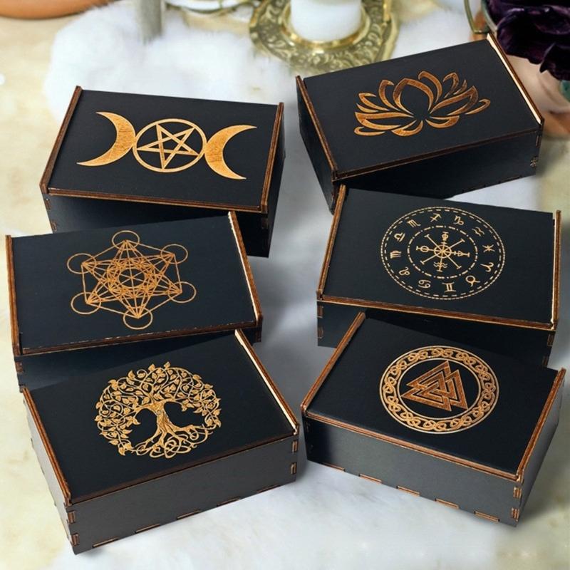 Portable Tarots Cards Box Astrology Divination Storage Case Wood Cards Container Exquisite Astrology Trinkets Box