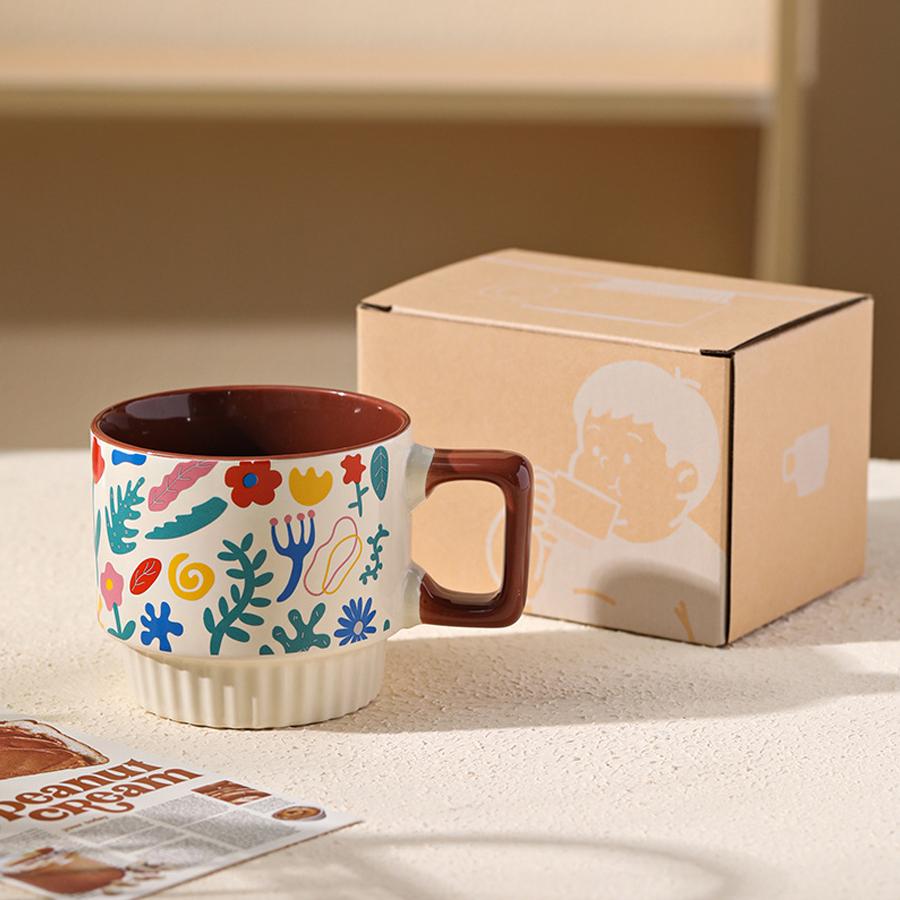 

Graffiti Floral Ceramic Mug 330ml Stackable Coffee Cup with Gift Box for Home Office 1pc
