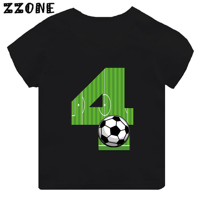 Black Modal Tshirt for Boys Cute Soccer Age Digital Print Short Sleeve Kids Top Creative Polyester Fabric