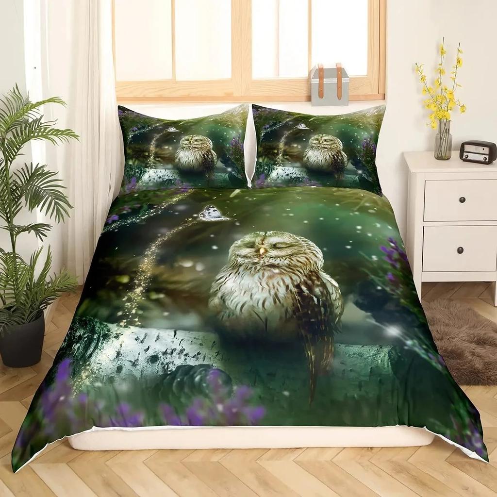 Poszwa na kołdrę Sowa Rozmiar Twin King Queen Kreskówkowa Sowa Poszwa na kołdrę Ptak Zwierzę Zestaw pościeli Chłopiec Poszwa na kołdrę Poliestrowa Kołdra