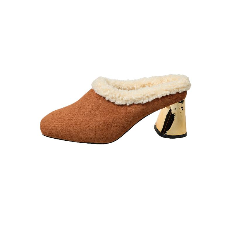Women s versatile Baotou slippers 2026 new women s winter wear heightened non-slip half-pack high heels 35 оранжевый