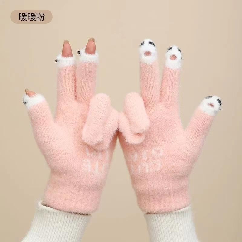 

Женские перчатки Милые вязаные Для письма Сенсорные Для игры в телефон Теплые Осень/Зима one size розовый