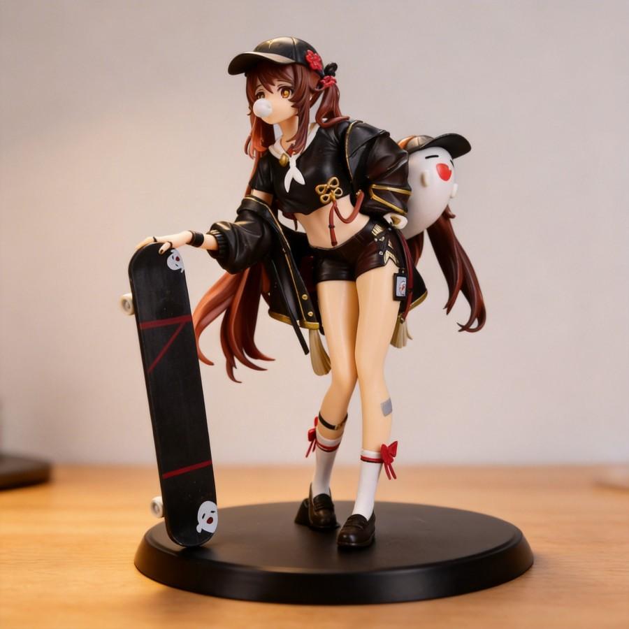Figurină de Acțiune Hu Tao Anime Beauty 24cm Skateboard Ținută la Modă Model Colecție GK Jucărie Cadou Decorațiune