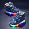 Adidași înalți pentru copii 2024 Noi cu LED-uri Luminoase PU Pantofi pentru copii Fashion Imprimeu Dinozaur Pantofi Casual pentru Băieți Pantofi de Board Luminoși