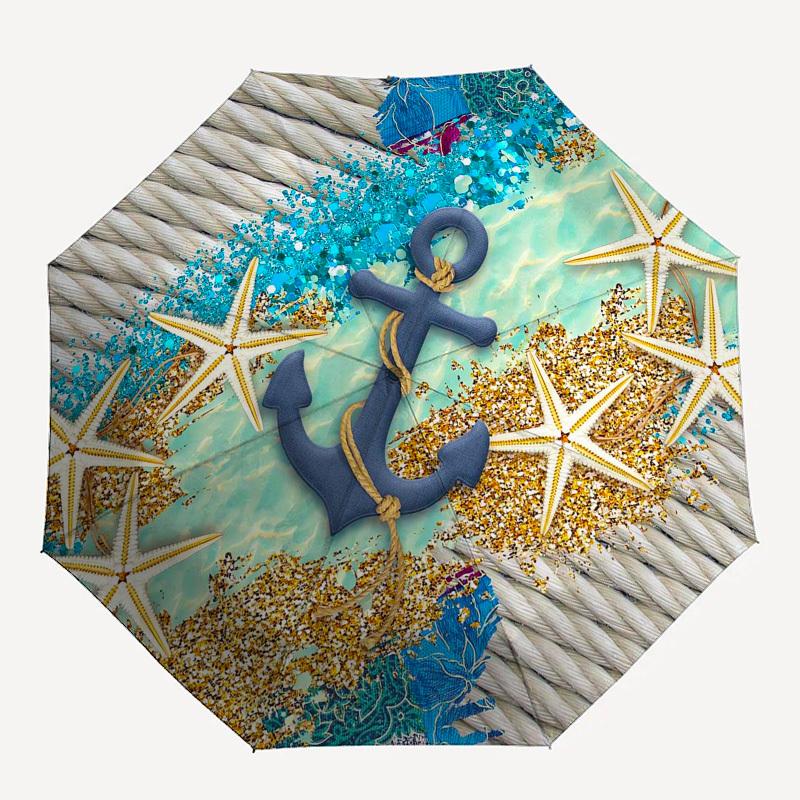 1pc Nautical Anchor Rope Starfish Coastal Decor Umbrella with Plastic Handle,Suitable for All Seasons Umbrellaptys26004