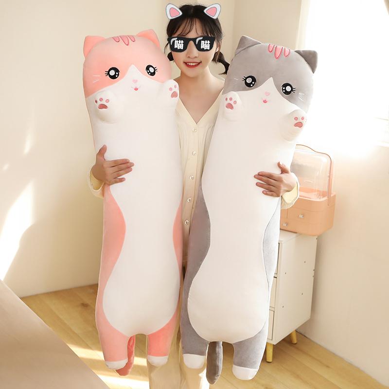 90cm-130cm Cute Giant Size Long Toy Pillow Stuffed Cat Long Throw Pillow Cushion Bed Use Home Sofa Decor Toys