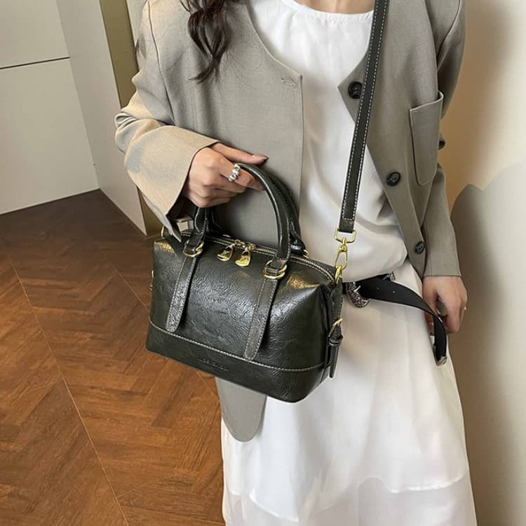 Vintage Oilwax Leather Boston Bag Women's Portable Messenger Bag