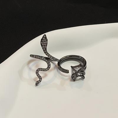 Dunkler Schlangenring, Damen Voll Diamant, Nischendesign, Exquisite Persönlichkeit, Offener Zeigefingerring, Leichter Luxus