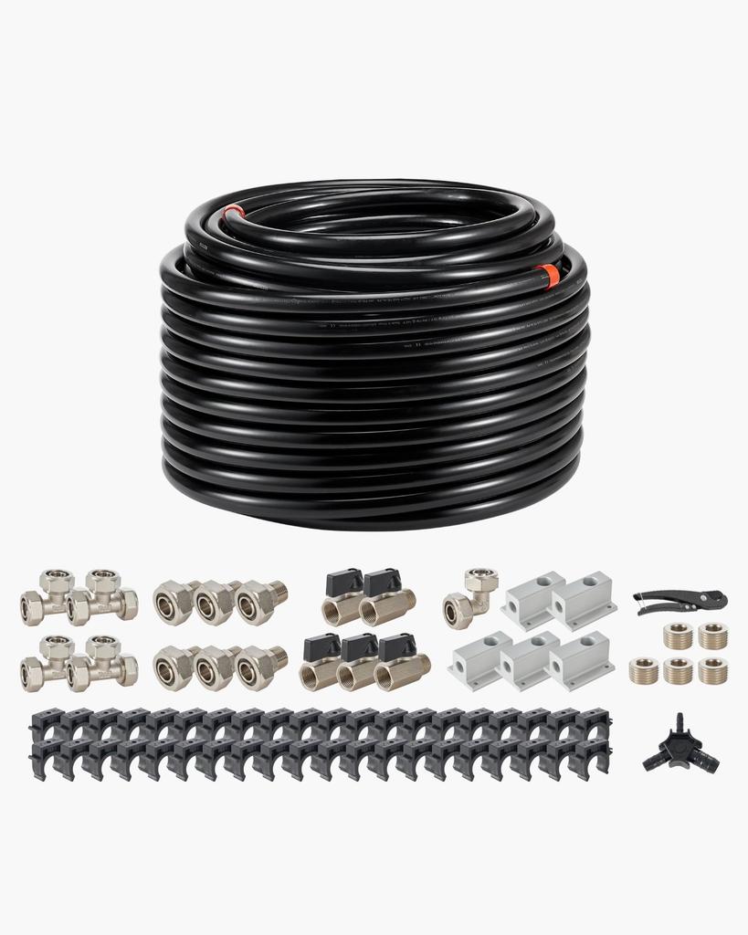VEVOR Druckluftleitungs-Kit, 200 Fuß x 3/4 Zoll, HDPE-Aluminium-Druckluft-Rohrleitungssystem, Auslaufsicher & Einfach zu installieren