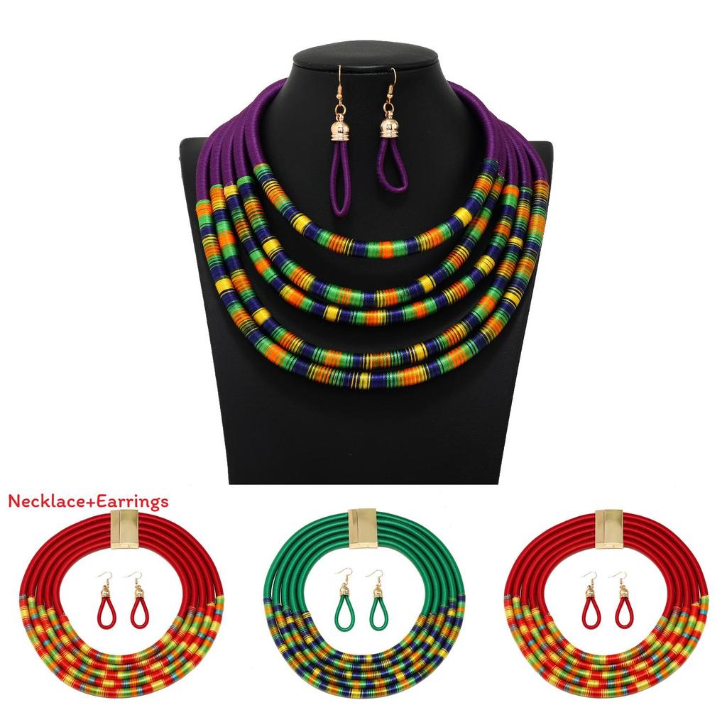 Spring Trend Ethnic Inspired Multilayer Collar Necklace Earrings For Women