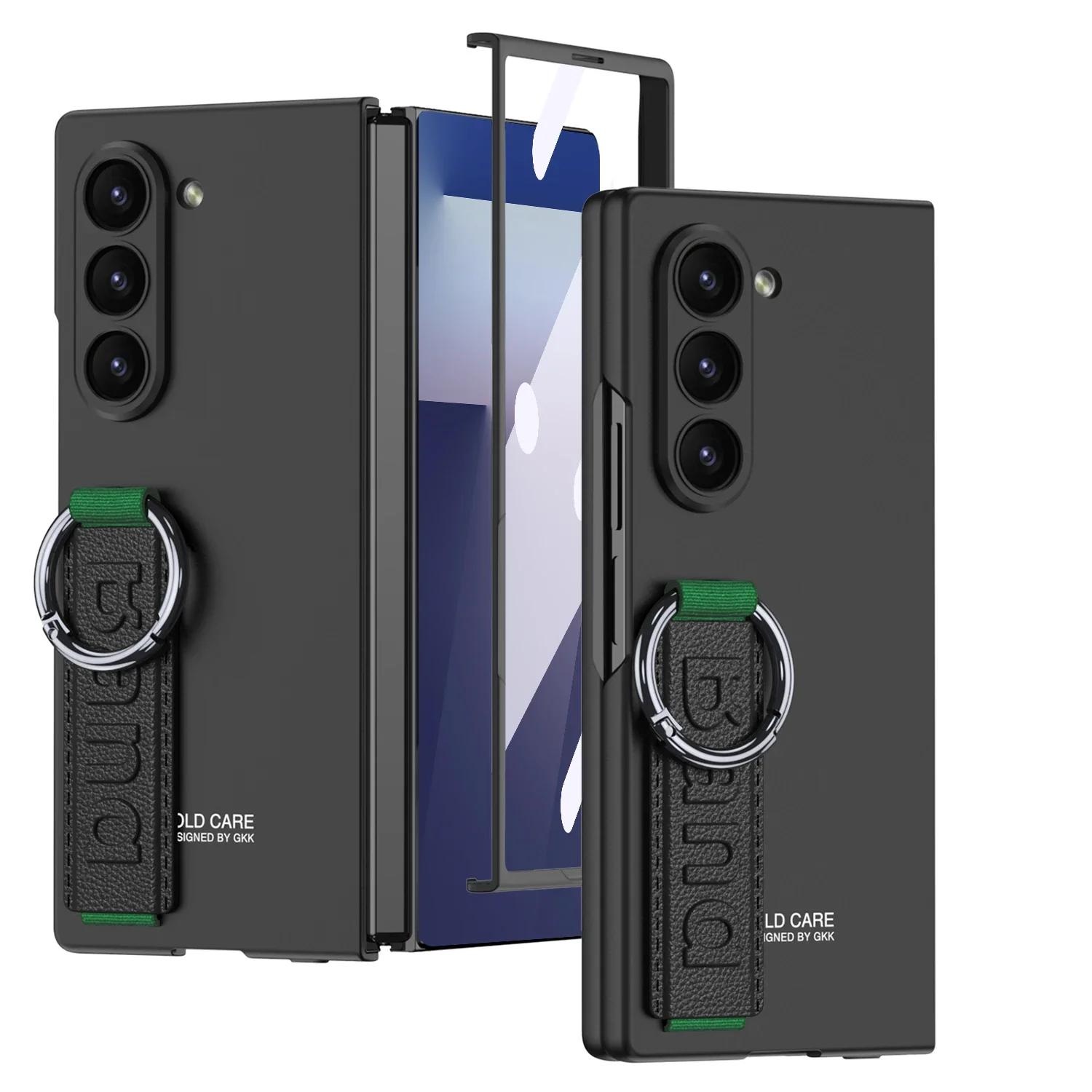 

Elastic Wrist Strap Ring Shell Film Protective Phone Case for Samsung Galaxy Z Fold 7 6 Fold7 Fold6 ShockProof Protective Cover Galaxy Z Fold6 чорний