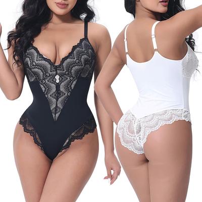 Body gainant en dentelle pour femme, effet gainant, décolleté en V, dos nu, une pièce, string sculptant