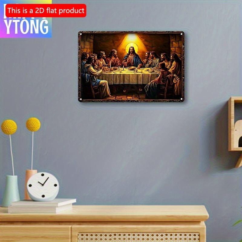 2D Flaches Holzschild 30*20cm Vintage Religiös "Das letzte Abendmahl" Hölzernes Wandkunstschild, Dekorative Holzplakette