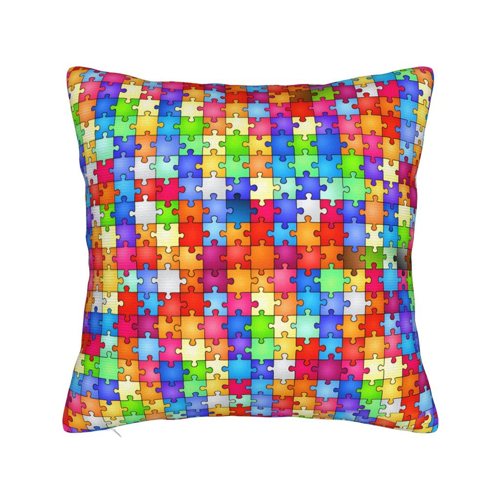 Rainbow Autism Awareness Puzzle Seamless Pattern Pillow Cover  Design Cushion Cover Funny Pillow Case For Office Car Home Decor