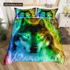 Boys Wolf Duvet Cover Set Queen Size, Boho Wolf Wildlife Animal Bedding Set Men Galaxy Dream Catcher Moon Polyester Quilt Cover
