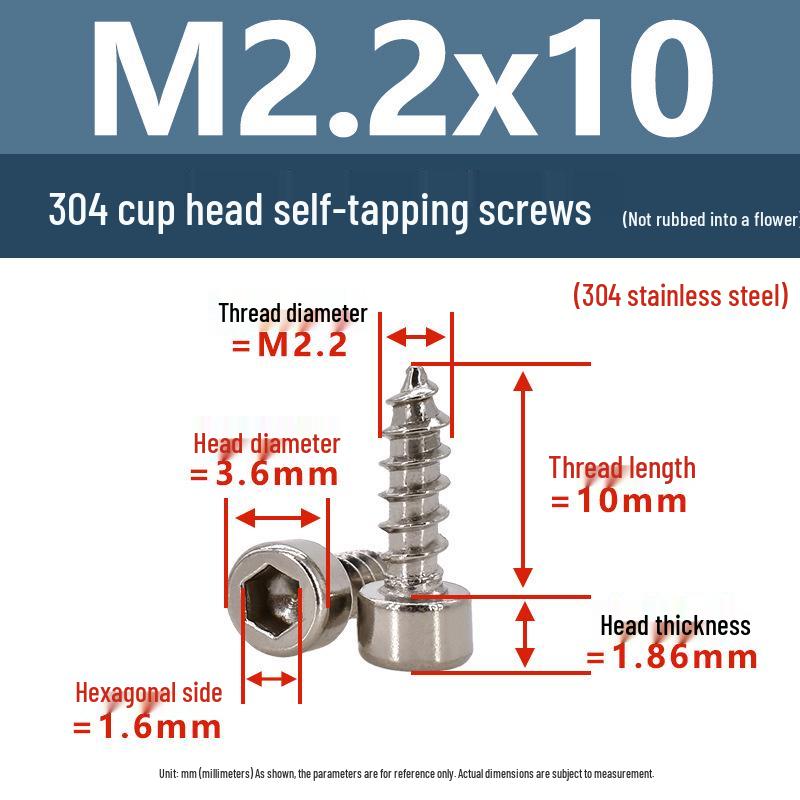 304 Pan Head Self-Tapping Coarse Thread Screw M1.7-M6 with Hex Socket