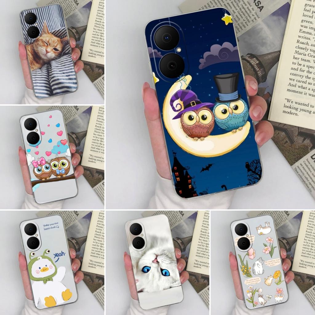 For Huawei Enjoy 70x 80 Y5 Y6 P40 P50 Y8p Covers Case Lovely Owl Patterns Transparent Silicone Camera Protection Dustproof Shell For Huawei Phone Bags
