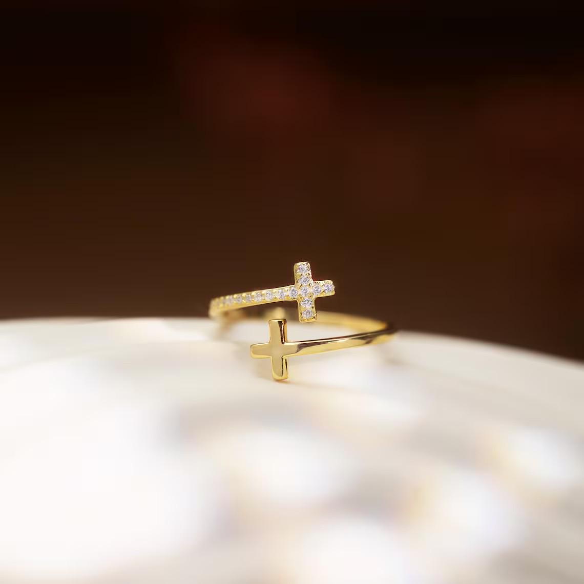 Silver Art s925 Cross Adjustable Ring - Pure Silver, Unique Design, Fashionable Temperament for Women Adjustable