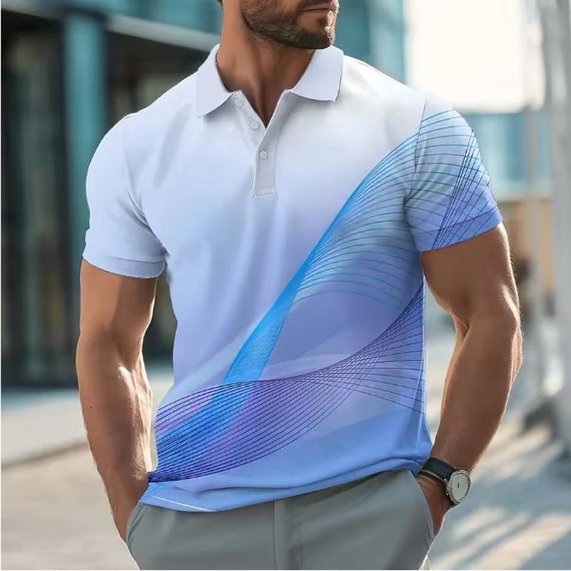 Men's Geometic Line Polo Shirts Short Sleeve Polo Shirts Collared Shirts Casual Athleisure Buttons Summer Blue Yellow Red Polo