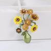 Mori Style Sunflower Oil Painting Brooch - High-End Vintage Women's Accessory
