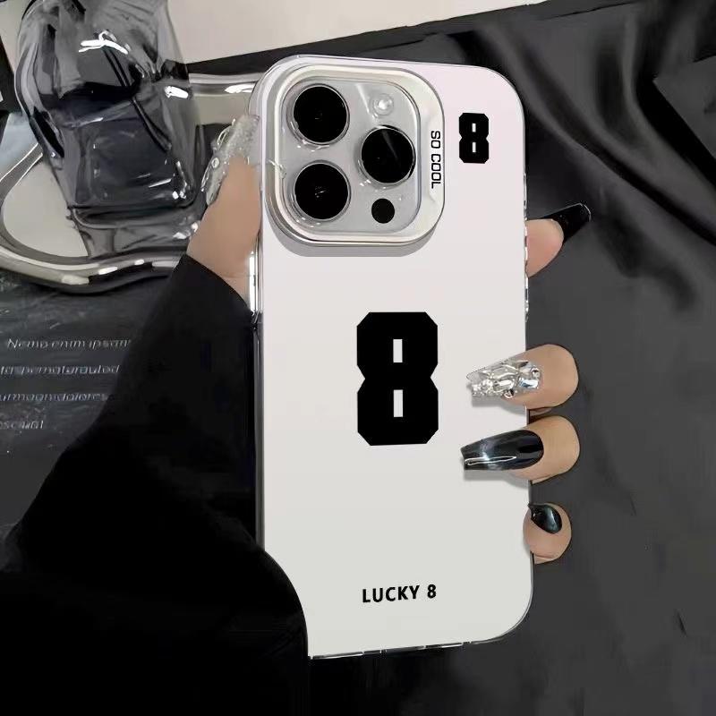 Lucky Numbers7 3 Electroplate Silver IMD Phone Case For iPhone 15 12 13 14 11 Pro Max XS X XR 7 8 14 15 Plus Couple Cover