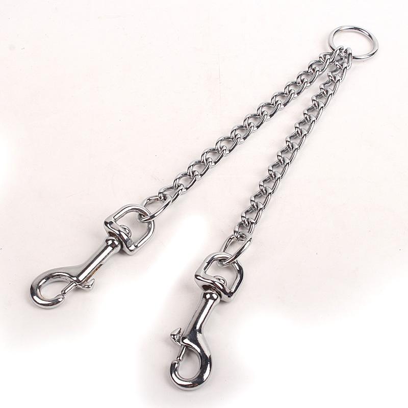 Pet Leash Metal Dog Chain Iron Chain One Drag Two Double-headed Leash Two-in-one Small and Medium-sized Dog