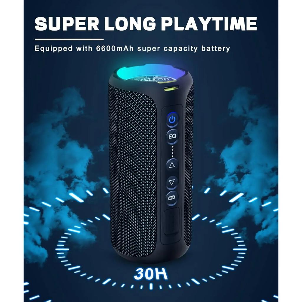 40W Loud Stereo Portable Wireless Bluetooth Speaker, IPX7 Waterproof Shower Speakers, Deep Bass, LED Light, Microphone, True Wireless Stereo