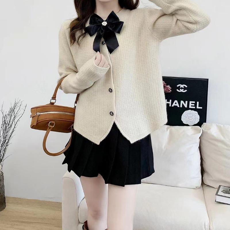 Spring and Autumn New Sweet Casual Design Jacket Women's Bow Crew Neck Fashion Knitted Cardigan Sweater Women's