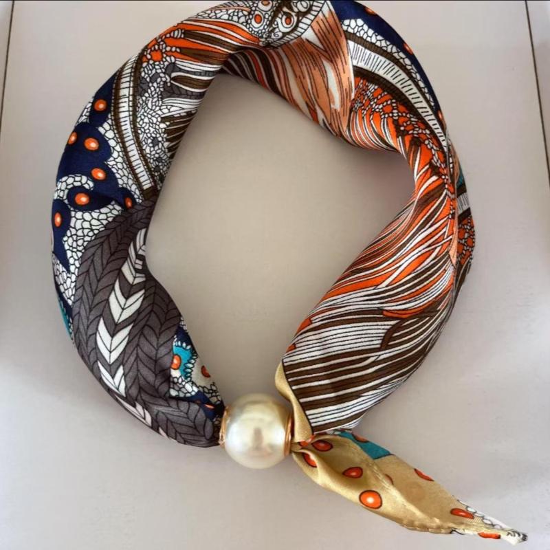 Thin Pearl Necklace with Magnetic Clasp, Lazy-style Silk Scarf, Women's Pendant Scarf, Collarbone Chain