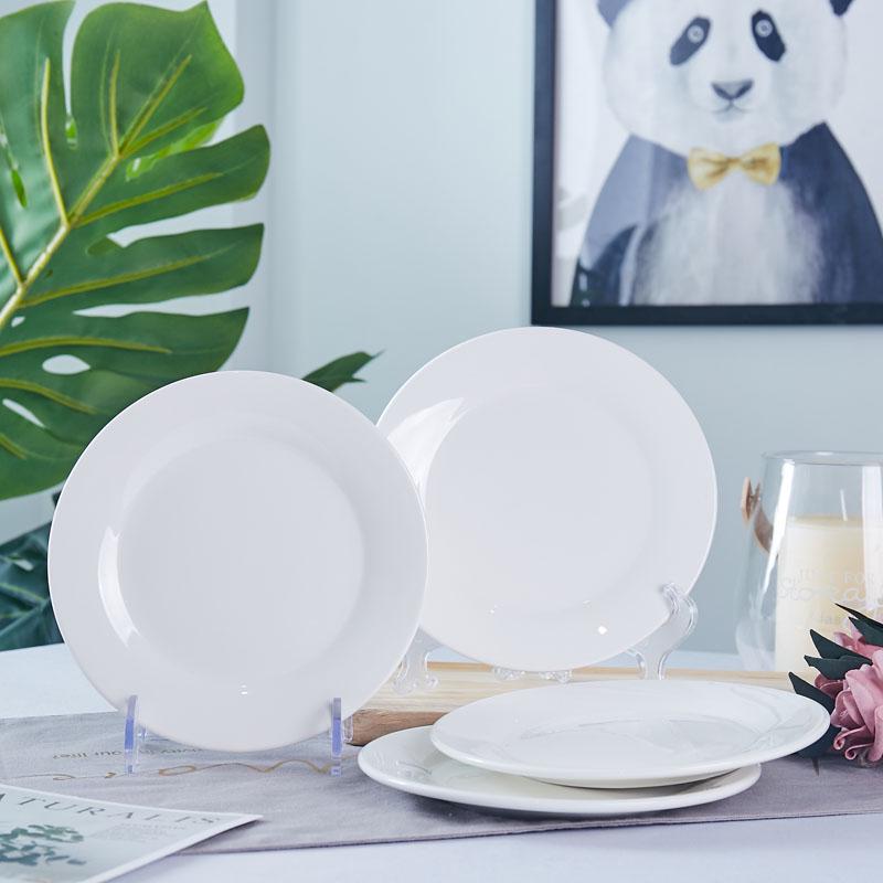 Set of 4 Ceramic Plates: Dinner, Rice, Soup, Deep, and Round Microwaveable Bone China Tableware.