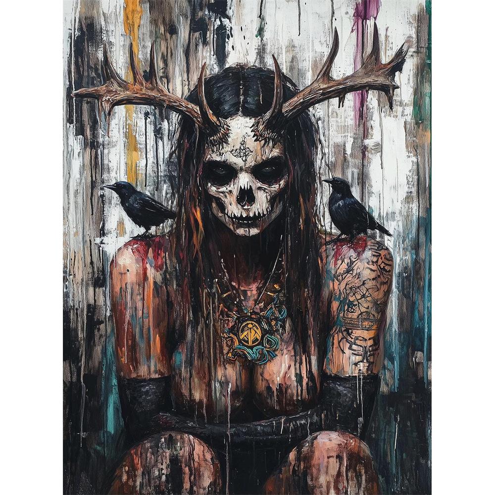 Terror Curse Gothic Style Tattoos Female Warrior Diamond Painting 5D DIY Art Pattern Printing Kit Jigsaw Canvas Mosaic Stitching Home Decoration