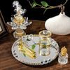 KX4B Glass Incenses Holder Set Arabic Decors Mirrored Serving Tray Storage Jar Meditations Tool For Ramadans Celebration