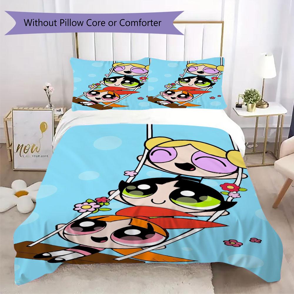 Powerpuff Girls Cartoon Prints bedding, duvet cover and pillowcases, birthday gift (1 duvet cover + 2 pillowcases, pillow insert not included)JM009