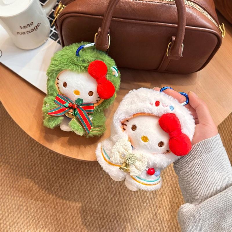 Cartoon Cute Christmas Dress Up Hello Kitty Plush Keychain Backpack Hanging Decoration Plush Toy Pendant Keyring  Year Gift