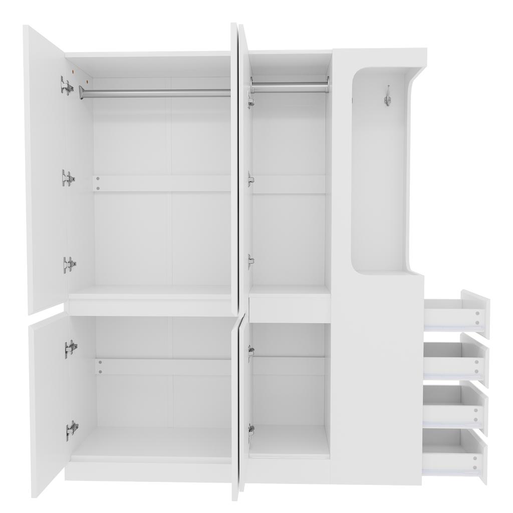 Extra Large Wardrobe 140 x 40 x 170 cm, with Drawers and Storage Compartments, Open Clothes Area with Storage Space, White (on the Right Side)