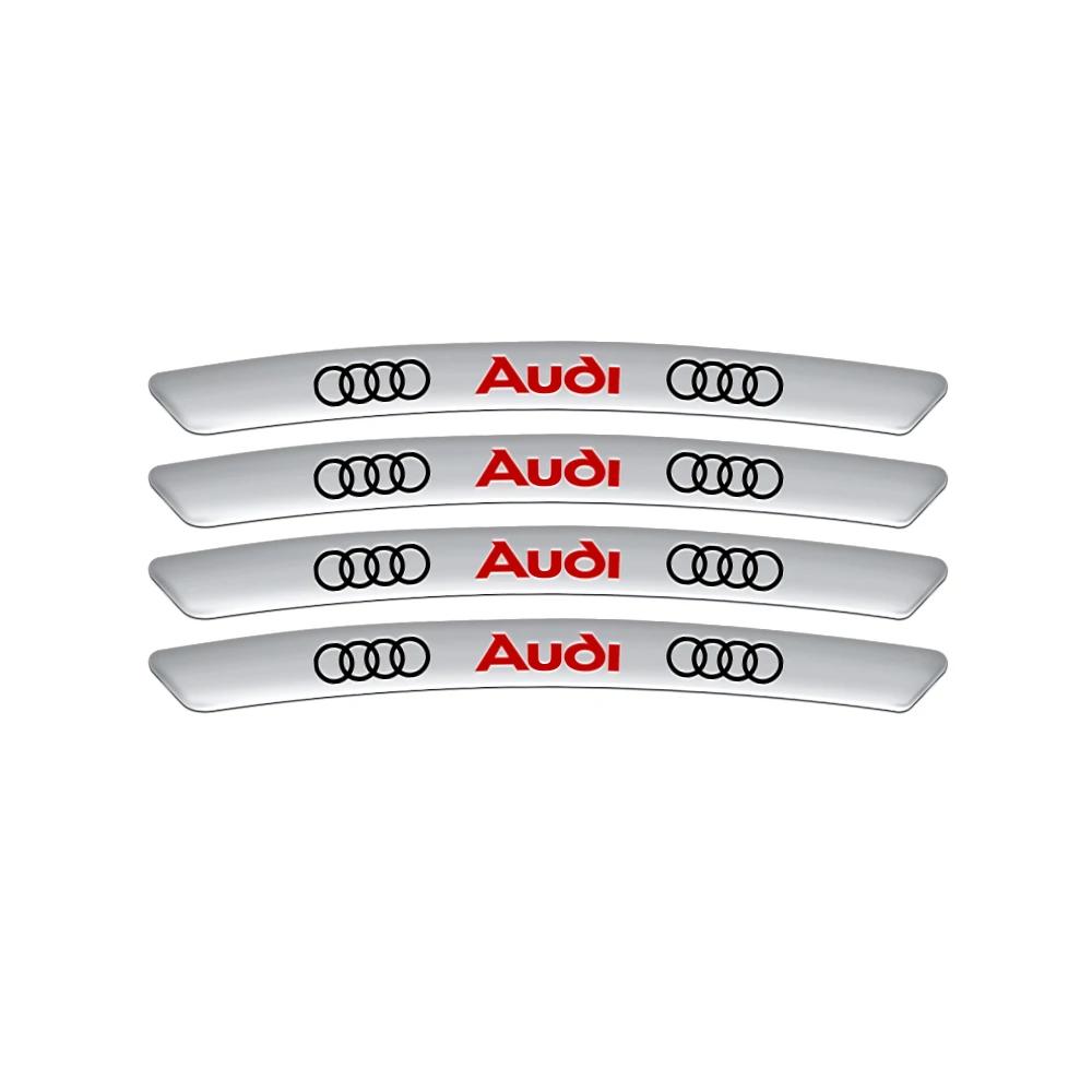 For Audi RS3 4Pcs Aluminum Car Badge Wheel Hub Rims Decor 3D Stickers For Audi A8 A5 A6 C5 C6 C7 A7 A1 A3 A4 B5 B6 B7 B8 B9 D3 Q3 Q5 Q7 TT