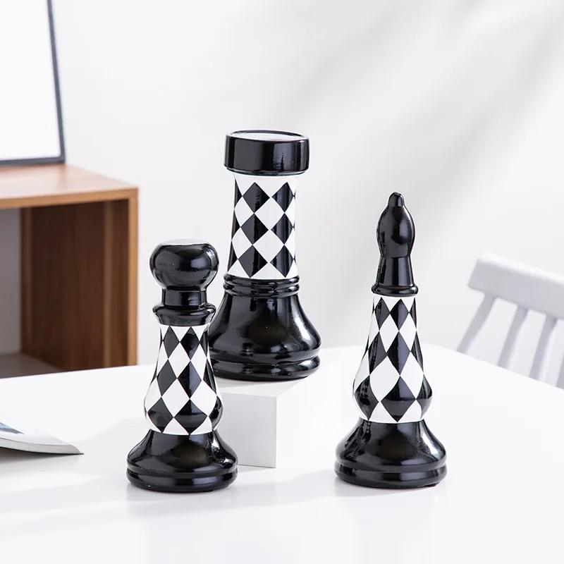 Ceramic Chess Black and White Checkered Chess Ornament Creative Soft Decoration Home Decoration Model Room Home Furnishing Decor