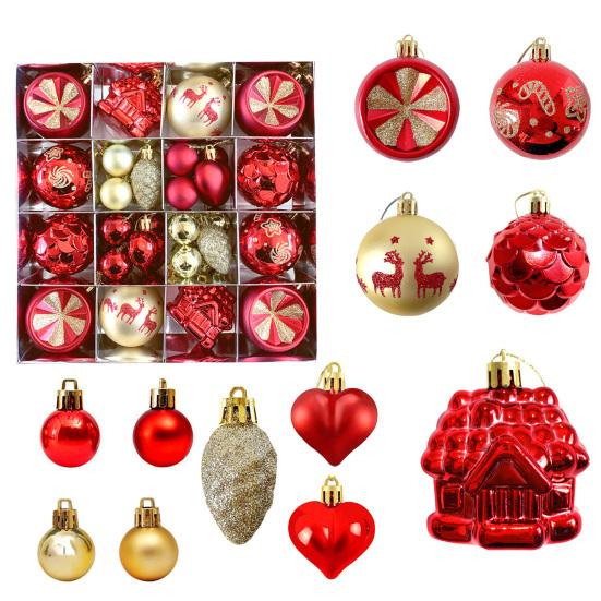 Christmas Ornaments Set Shatterproof Plastic Baubles Snowflakes Stars Hanging Ornament for Xmas Tree Holiday