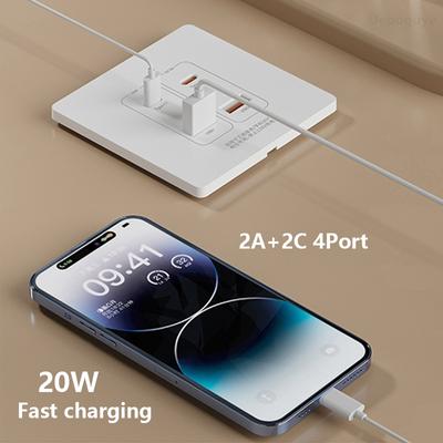 Białe Uniwersalne Inteligentne Gniazdko Ścienne USB C, Szybkie Ładowanie 20W Typ-c 4-portowy Adapter Wtyczki USB Gniazdko, Gniazdko Zasilania Elektrycznego PC 220V