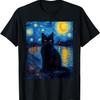 Black Cat Painting Art Starry Night Kitty Kitten Van Gogh T-Shirt(2)