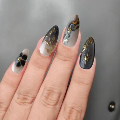 24PCS French Style Press On Nail ABS Material Glittering Artificial Nail With Shell For Daily Party Nail Decoration