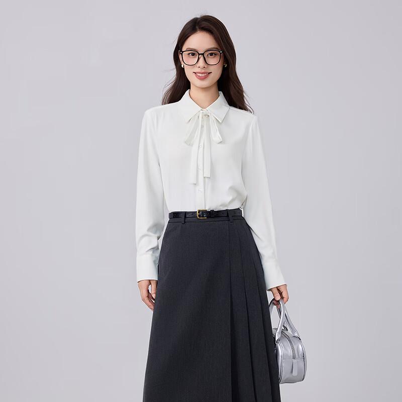 Women's Detachable Bow Tie Long-Sleeve Chiffon Blouse