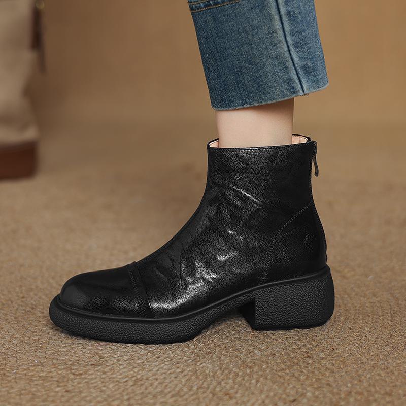 Fashion 2024 Winter Women Boots SheepSkin Women Shoes Round Toe Chunky Heel Short Boots Genuine Leather Ladies Thick Velvet Snow Boots