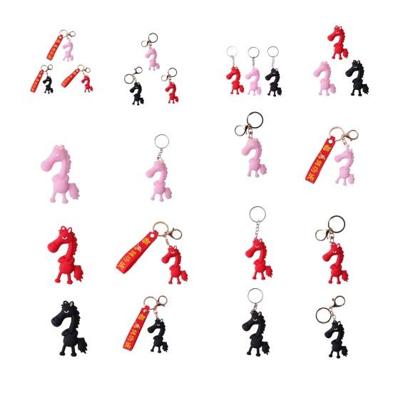 Keychain Pendant 3D Cartoon Horse Design Key Chain with Metal Ring Multifunctional Keychain Gift Accessory