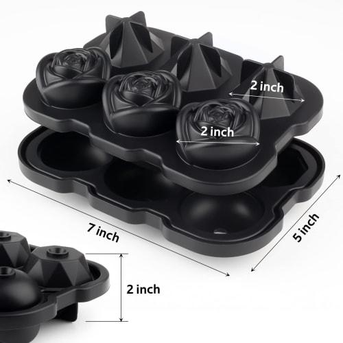 Mikiwon 2-inch Rose Ice Cube Tray with Cover, 3-Cavity Silicone Rose Ice Tray & 3 Diamond Ice Ball Maker, Easy-Release Large Ice Cube Formers for Chil