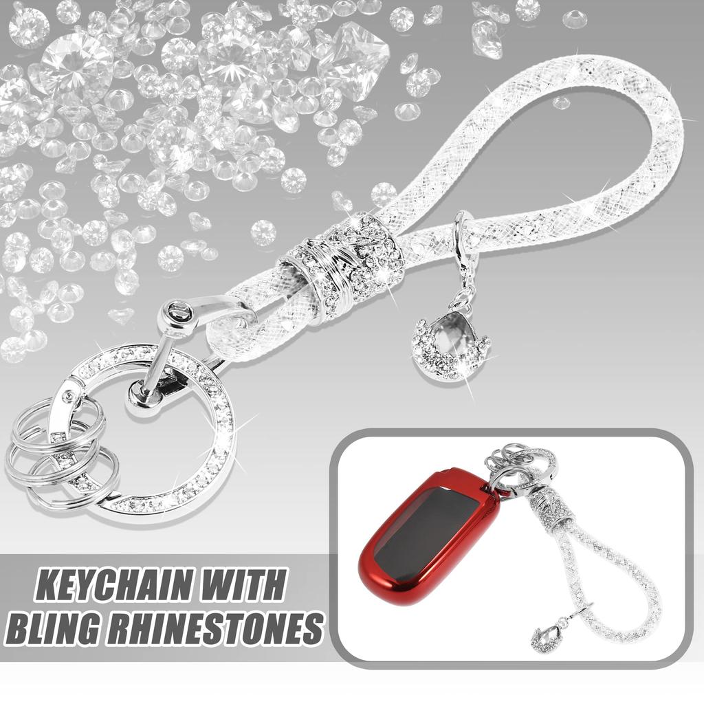 [X AUTOHAUX] Car Faux Crystal Key Chain Ring Key Fob Accessories Universal Bling Rhinestone Replacement Silver Tone