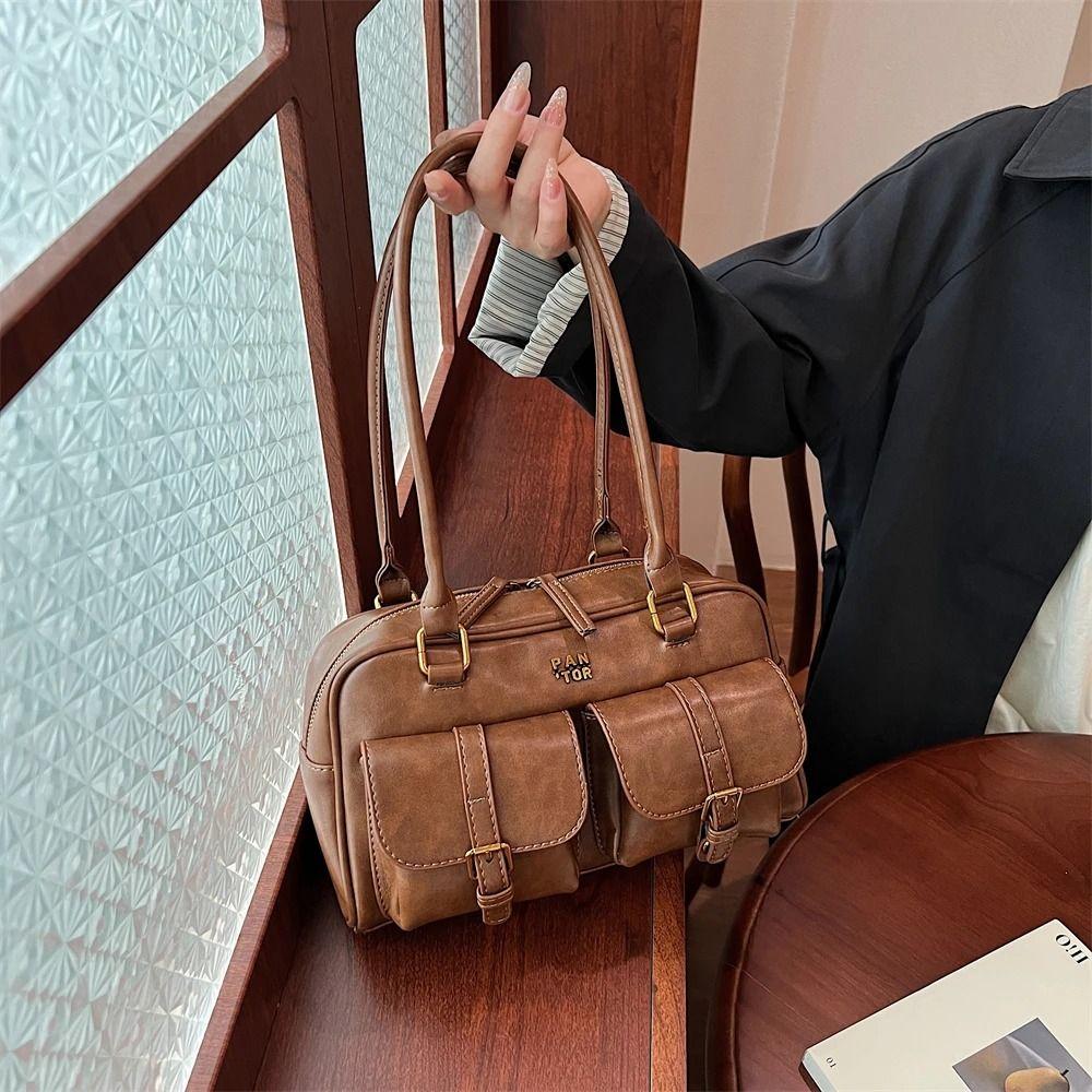 Handbag Pocket Boston Tote Bag Korean Style Underarm Bag All-match PU Bowling Bag  Women